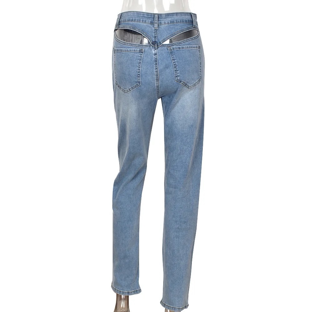 Light Wash Blue Jeans with Cut-Out Back